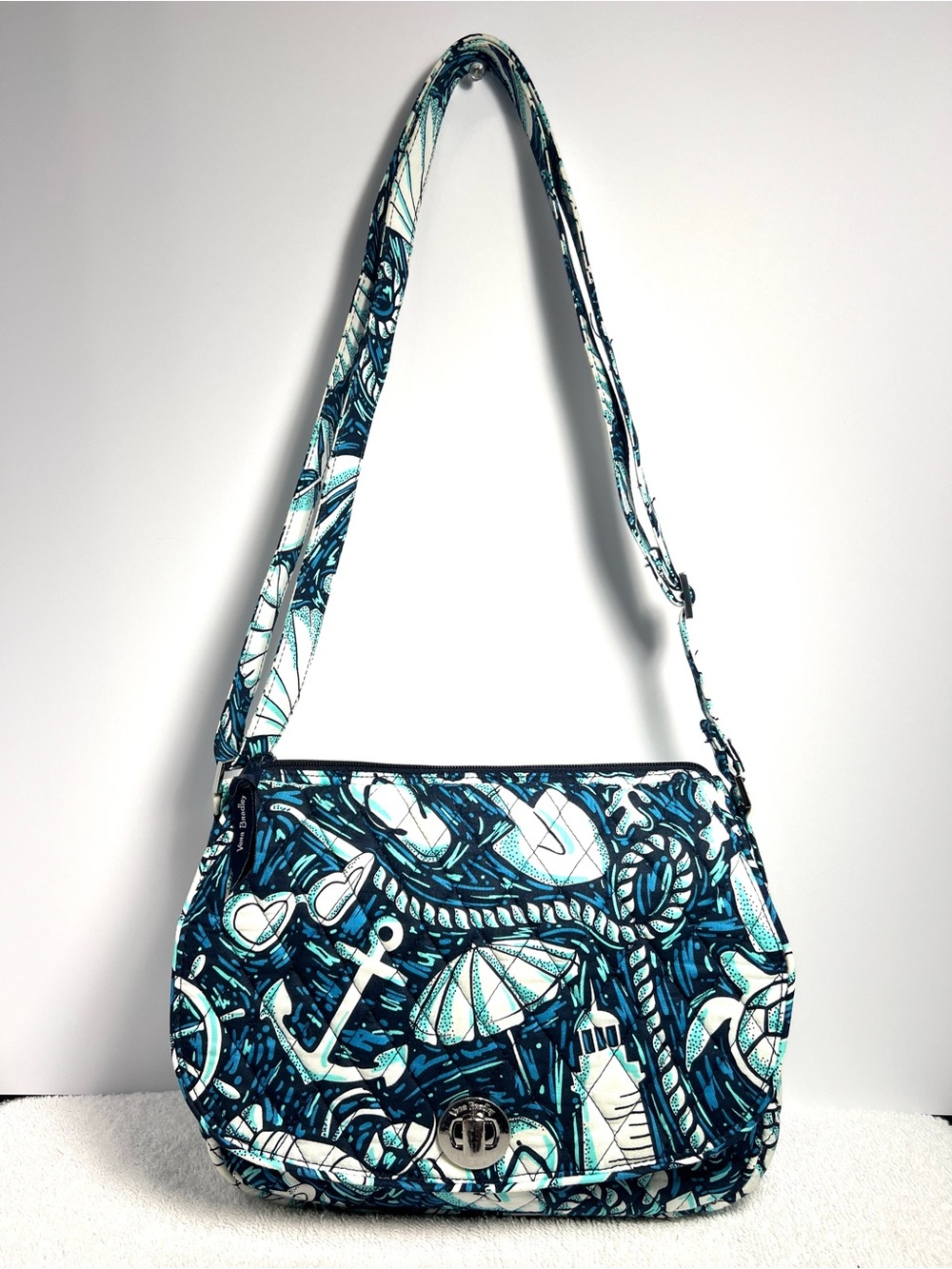 Vera Bradley Saddle Crossbody “Shore Thing” Nautical Quilted Shoulder Bag Travel
